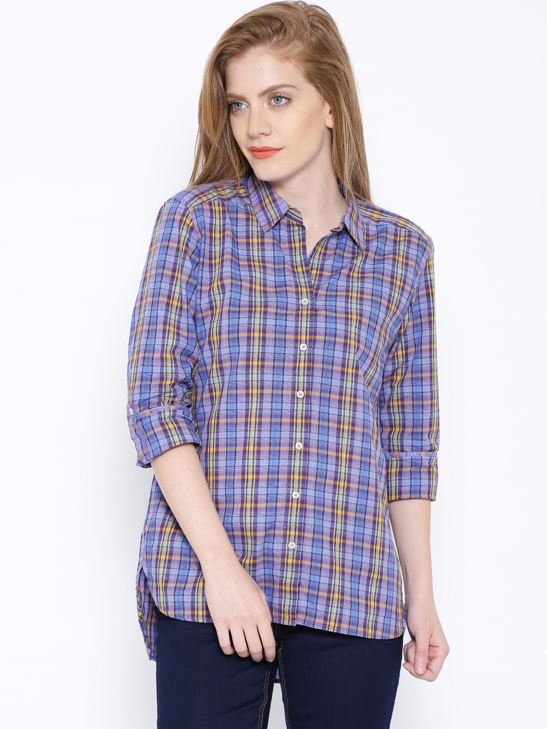 

Tokyo Talkies Purple & Blue Checked Casual Shirt