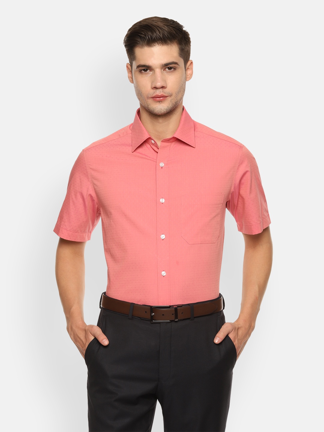 

Louis Philippe Men Pink Classic Fit Self-Design Formal Shirt