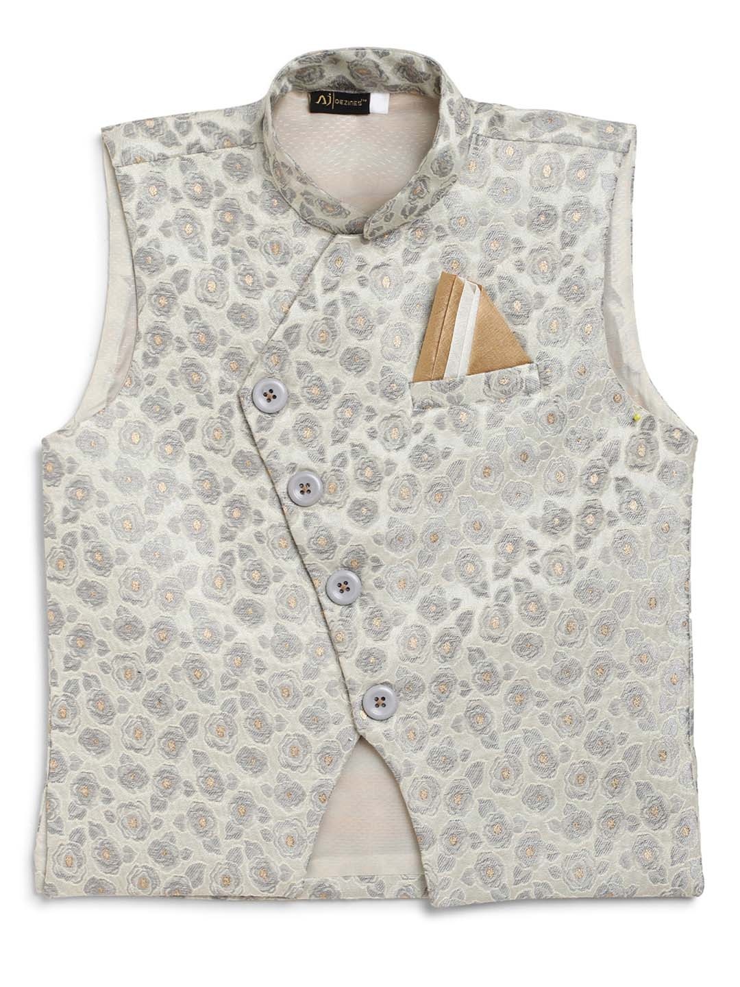 

Aj DEZInES Boys Grey & Beige Woven Design Nehru Jacket