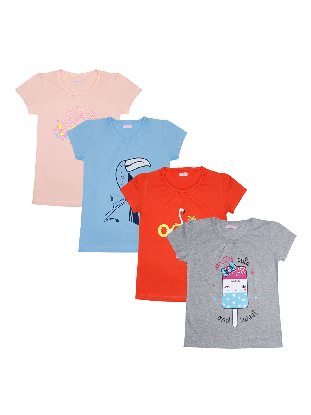 

Luke & Lilly Girls Pack Of 4 Printed Round Neck T-shirts, Grey