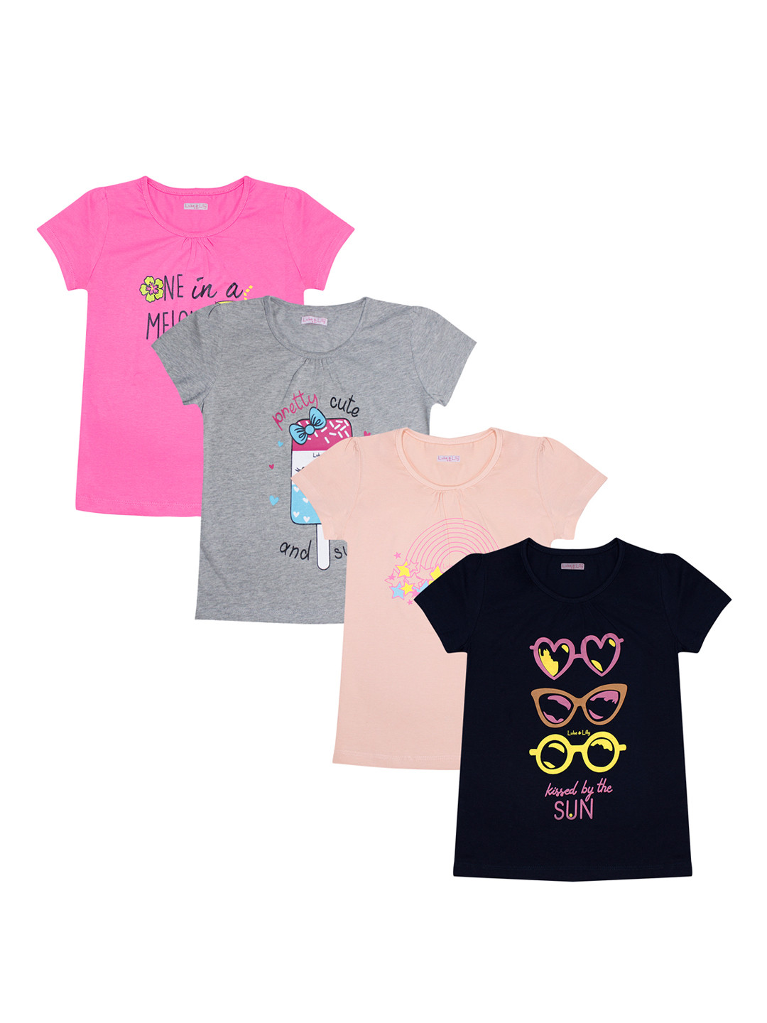 

Luke & Lilly Girls Pack of 4 Printed Round Neck T-shirts, Grey