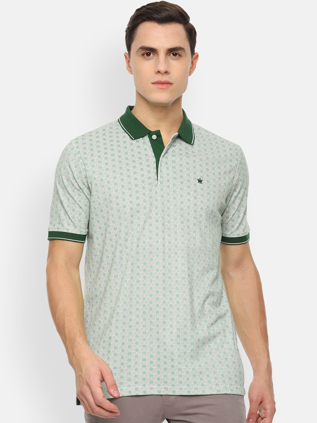 

Louis Philippe Men Green & Blue Printed Polo Collar T-shirt