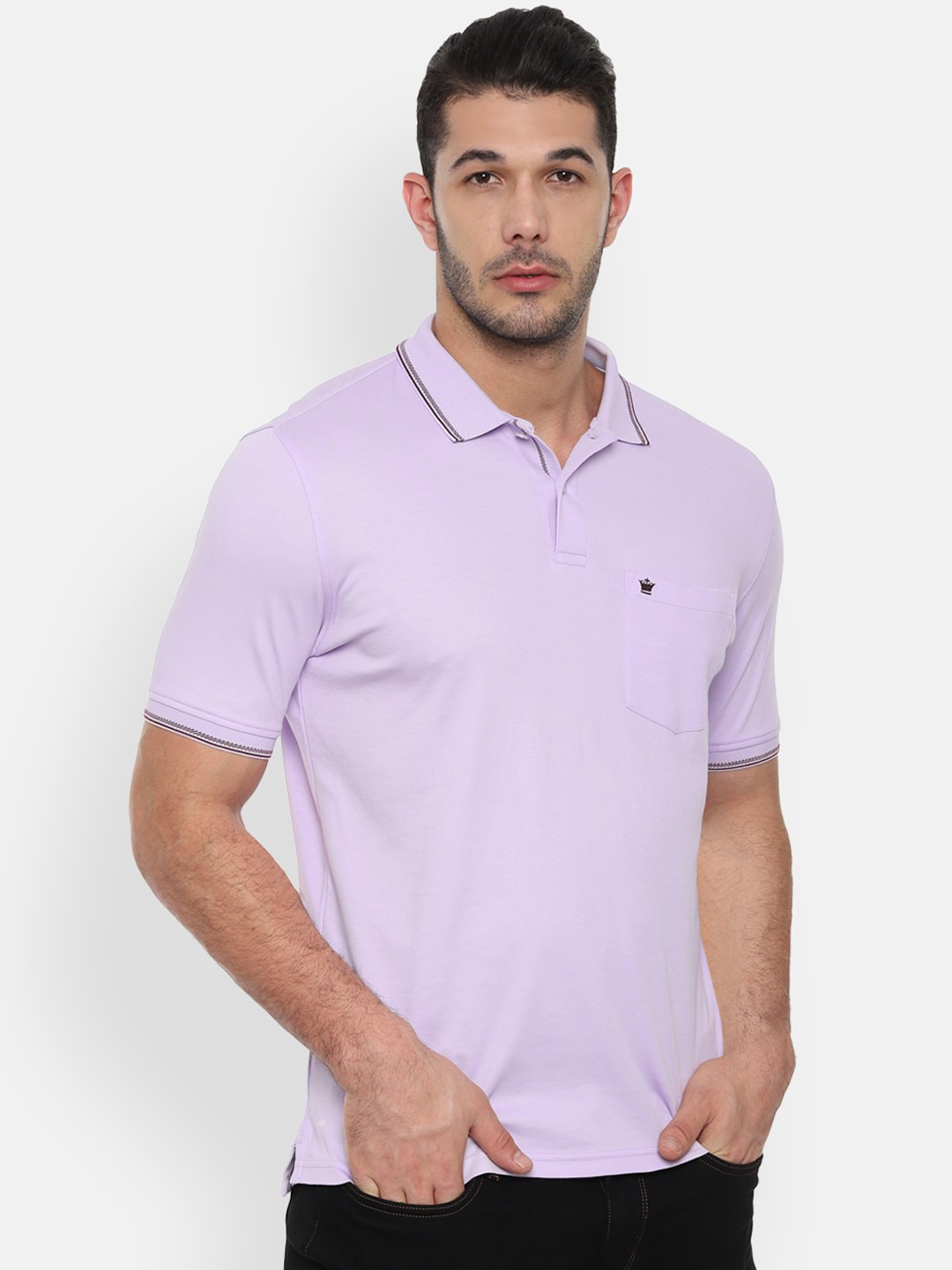 

Louis Philippe Men Lavender Solid Polo Collar Pure Cotton T-shirt