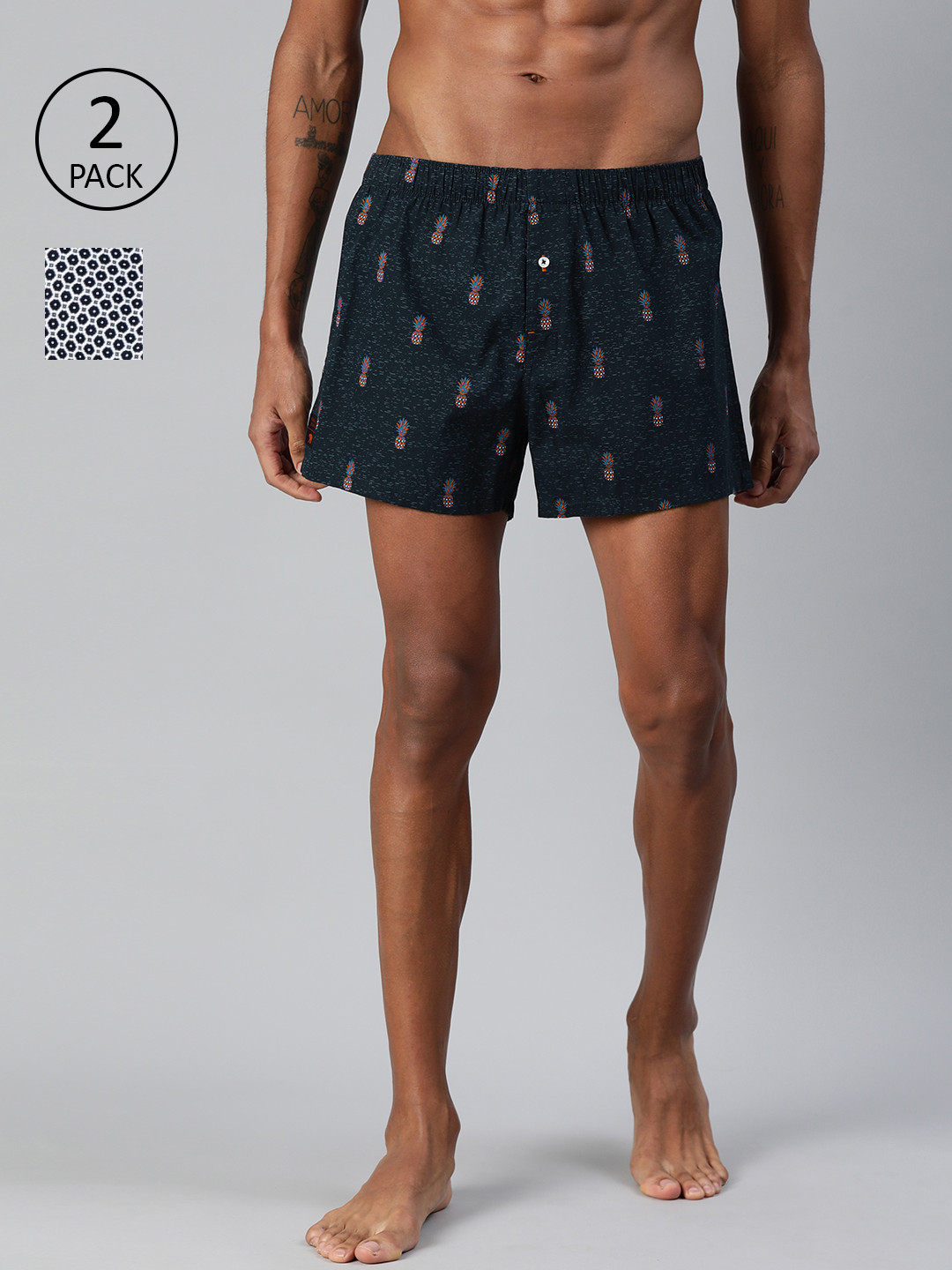 

THE BEAR HOUSE Men Pack of 2 Navy Blue & White Printed Pure Cotton Boxers TBH-PAKCHOY