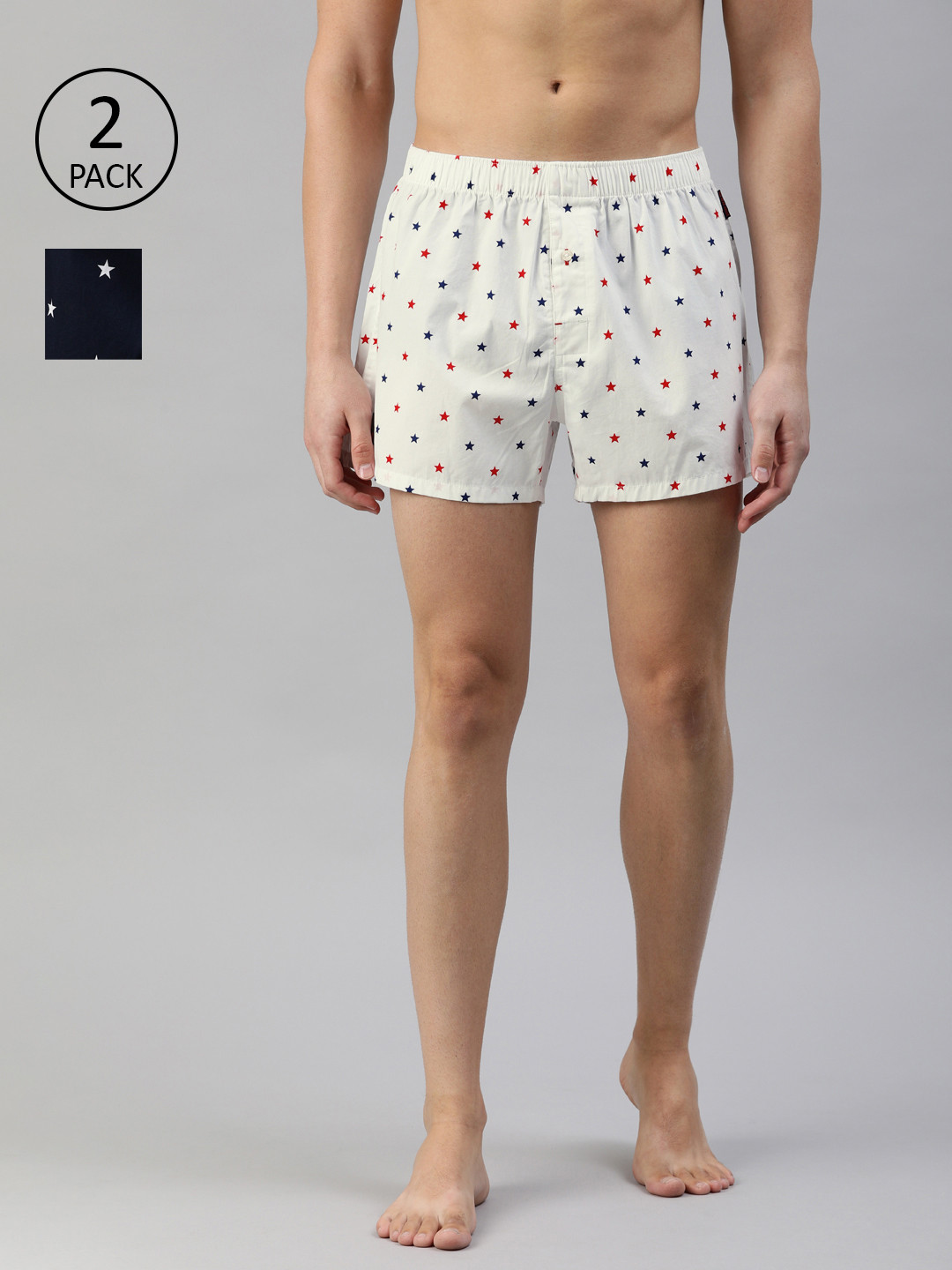

THE BEAR HOUSE Men BOSTON Pack of 2 White and Black Printed Pure Cotton Boxers