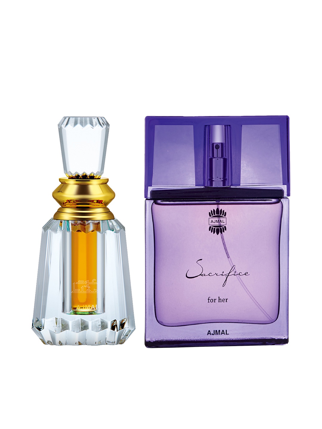 

Ajmal Set of Women Sacrifice For HER EDP & Men Oudh Mukhallat Concentrated Perfume, Gold