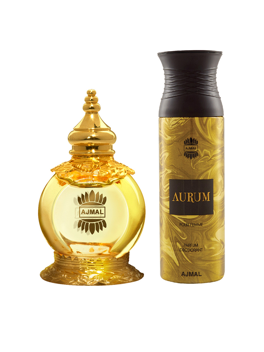 

Ajmal Unisex Set Of 2 Mukhallat al wafa Attar 12ML & Aurum Deodorant Body Spray 200ML, Blue