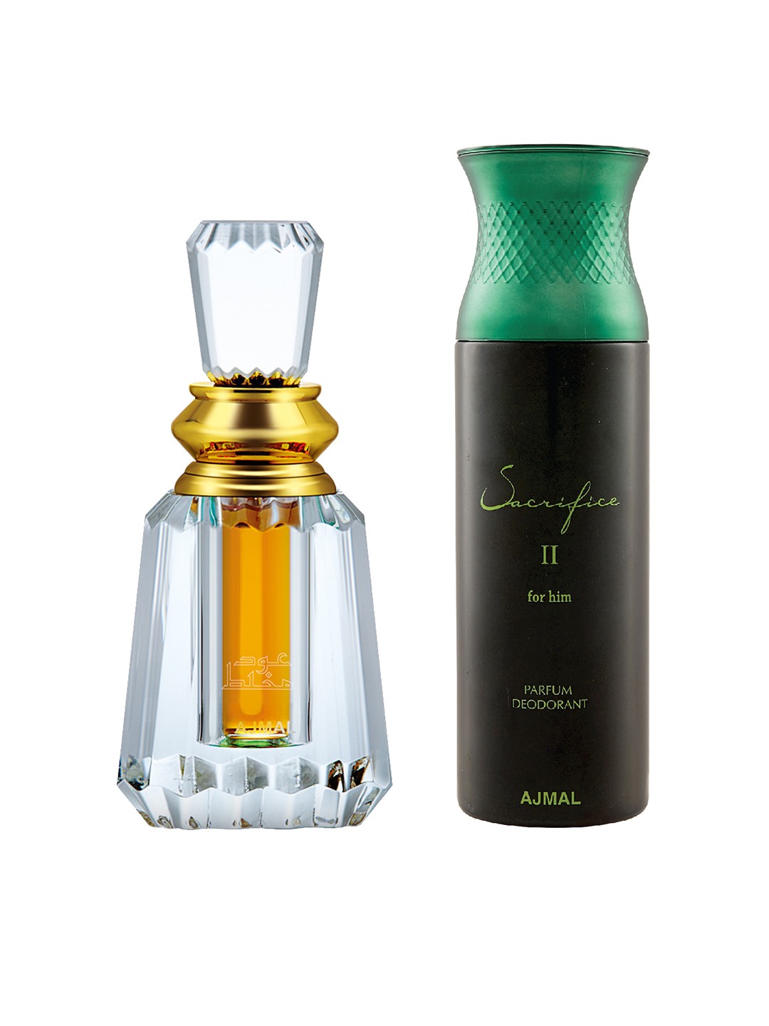 

Ajmal Unisex Set of 2 Oudh Mukhallat CP Attar 6ml & Sacrifice II for Him Deodarant 200ml, Gold