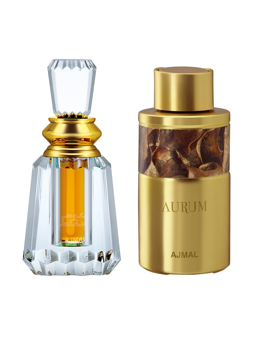 

Ajmal Unisex Set Of 2 Oudh Mukhallat CP 6ml & Aurum CP 10ml Free from Alcohol Attar, Gold