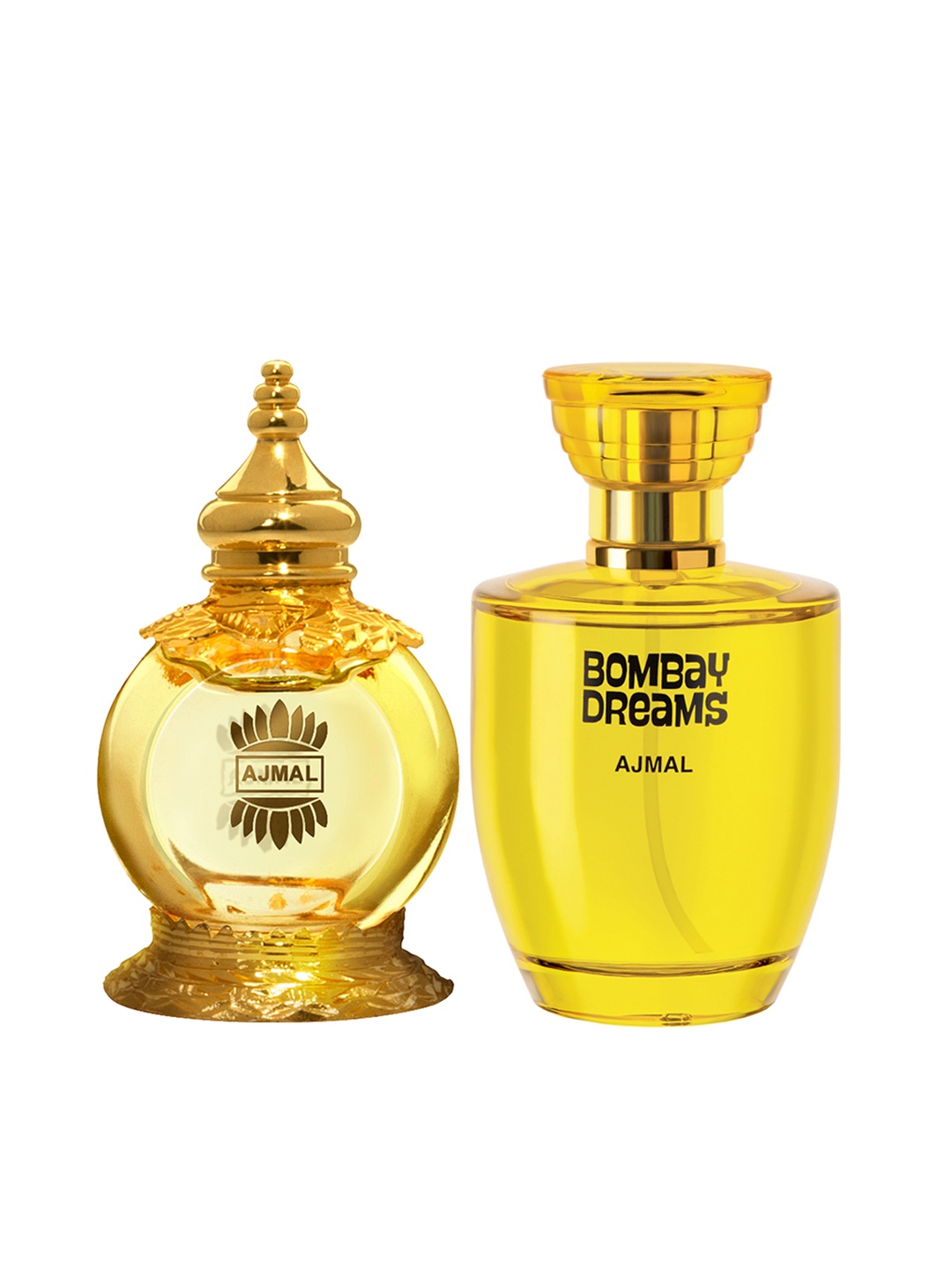 

Ajmal Unisex Set of 2 Bombay Dreams EDP Perfume Scent 100ml & MukhallatAlWafa Attar 12 ml, Yellow