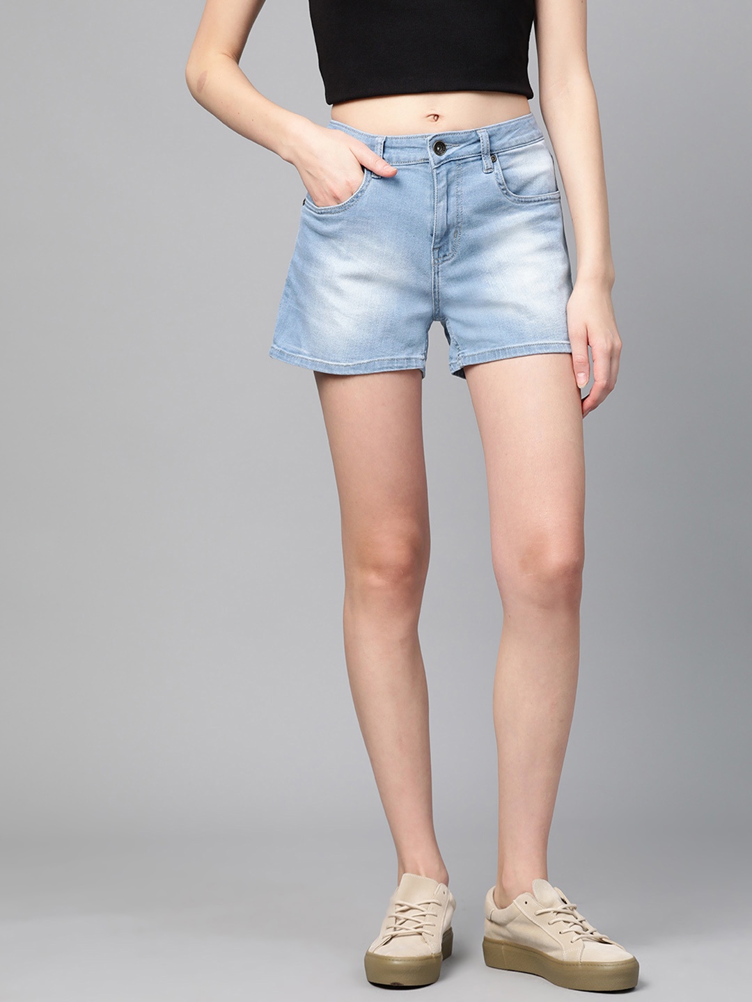 

Roadster Women Blue Washed Regular Fit Denim Shorts