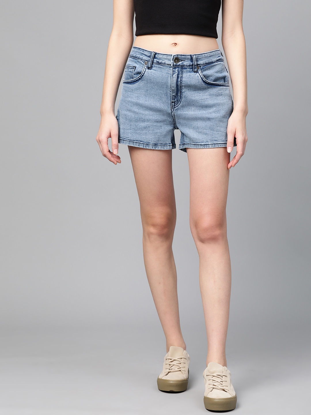 

Roadster Women Blue Solid Regular Fit Denim Shorts