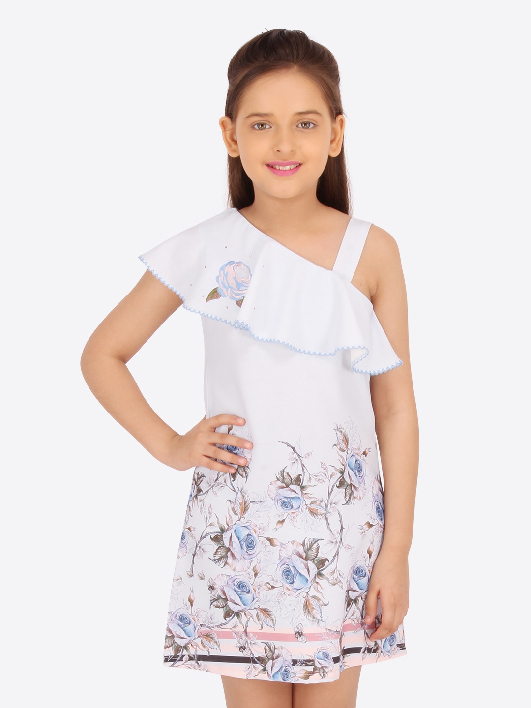 

CUTECUMBER Girls Blue & Purple Floral Embroidered A-Line Dress