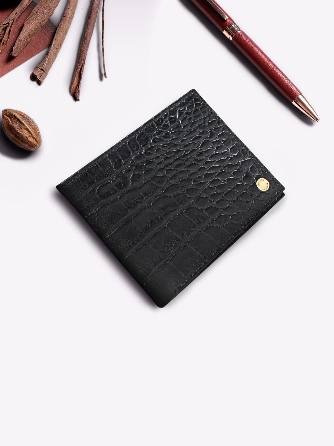 

Hidesign Men Black Textured Leather Two Fold Wallet