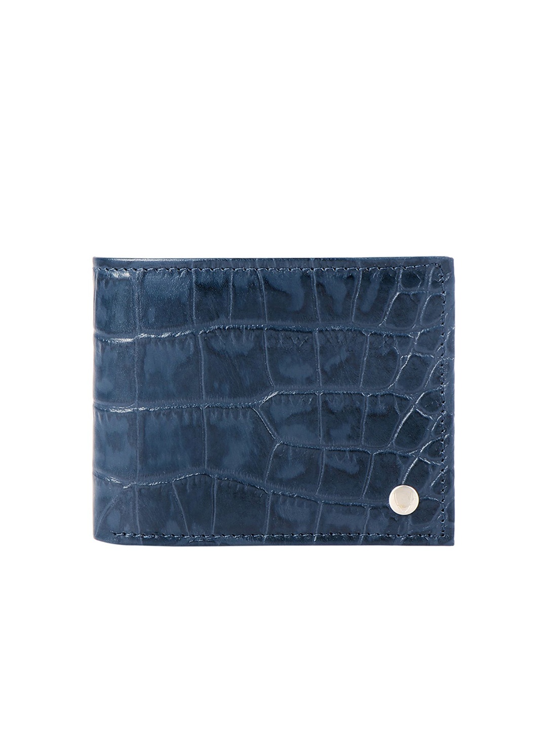 

Hidesign Men Blue Self Design Two Fold Leather Wallet
