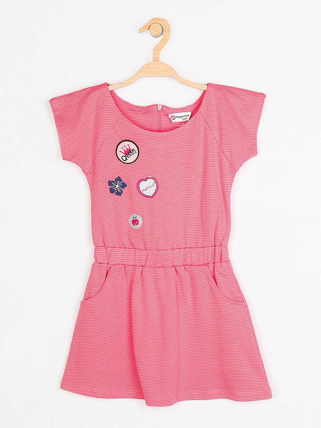 

Peppermint Girls Pink Self Design Fit and Flare Dress