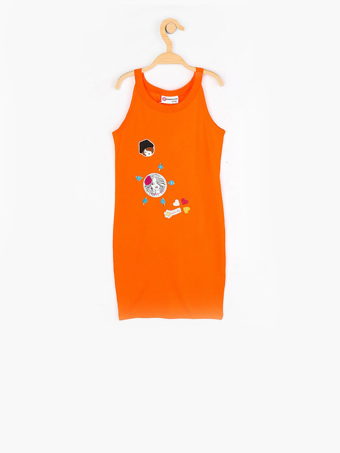 

Peppermint Girls Orange Self Design T-shirt Dress