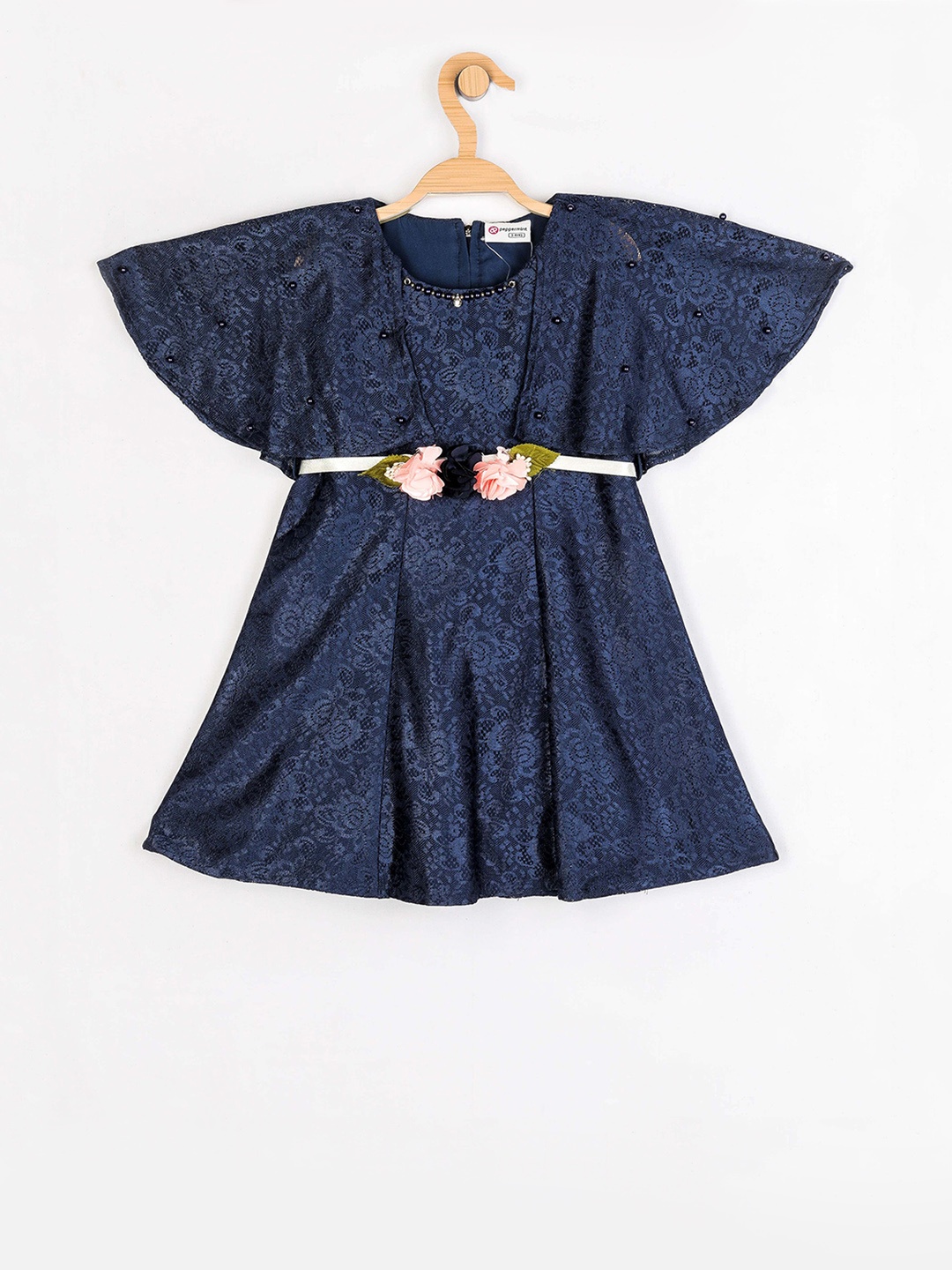 

Peppermint Girls Navy Blue Lace A-Line Dress