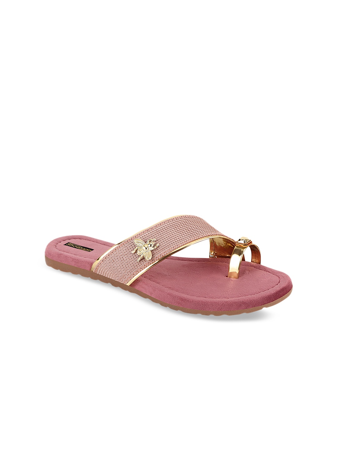 

Shoetopia Women Gold-Toned Embellished One Toe Flats