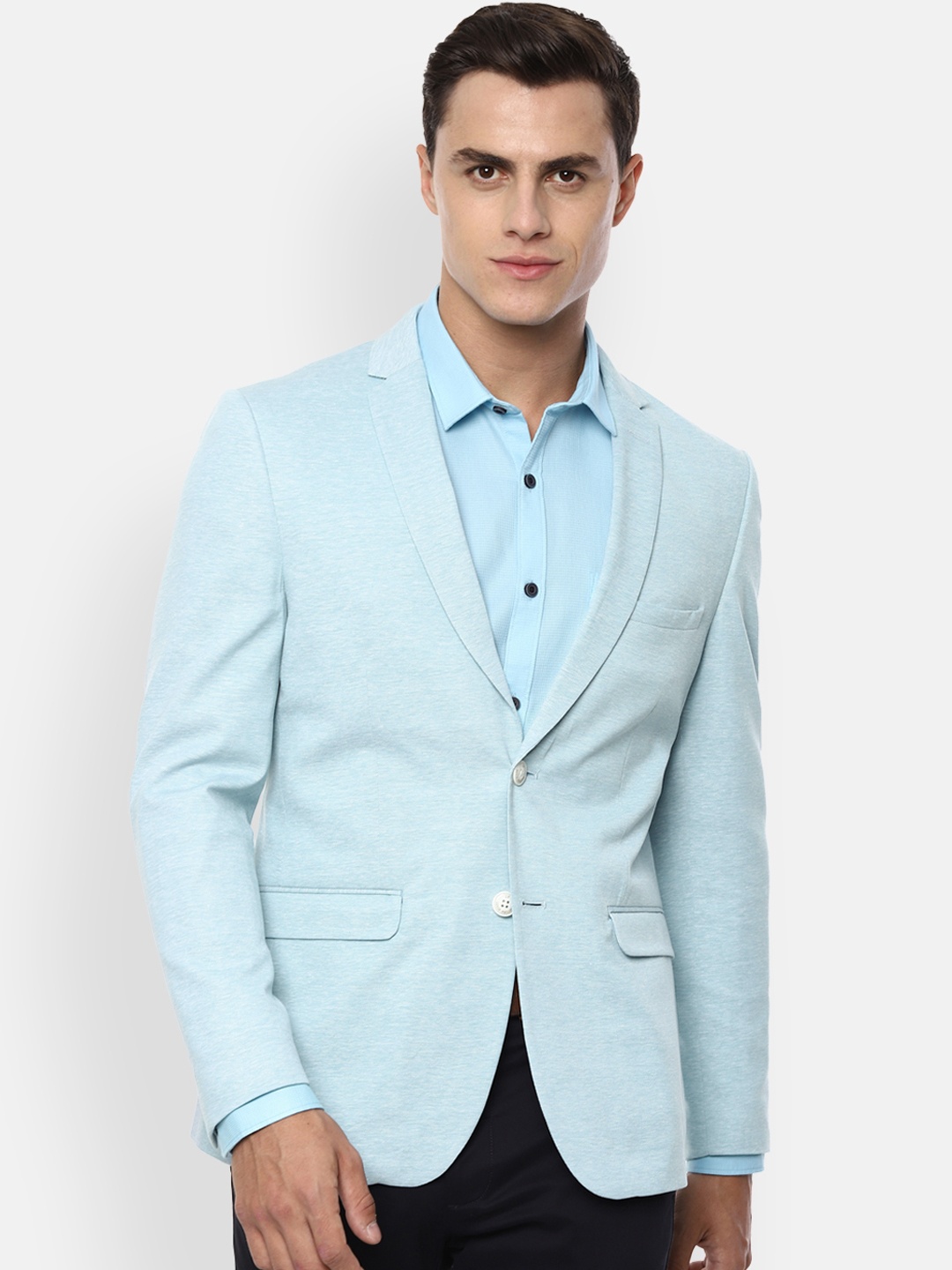 

Louis Philippe Sport Men Blue Self-Design Slim-Fit Single-Breasted Casual Blazer