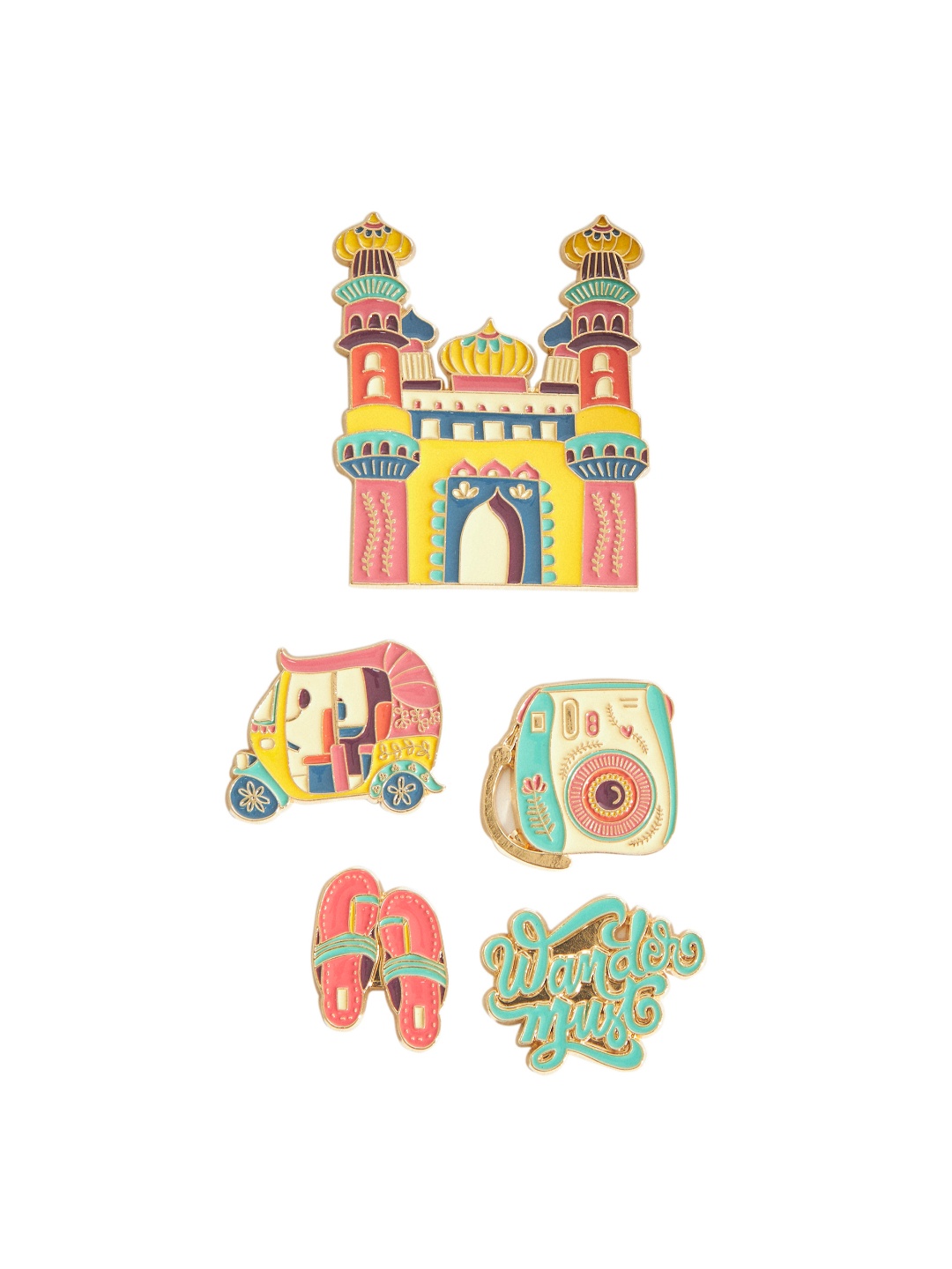 

Chumbak Set Of 5 Pink & Green Travel India Enamel Fridge Magnets
