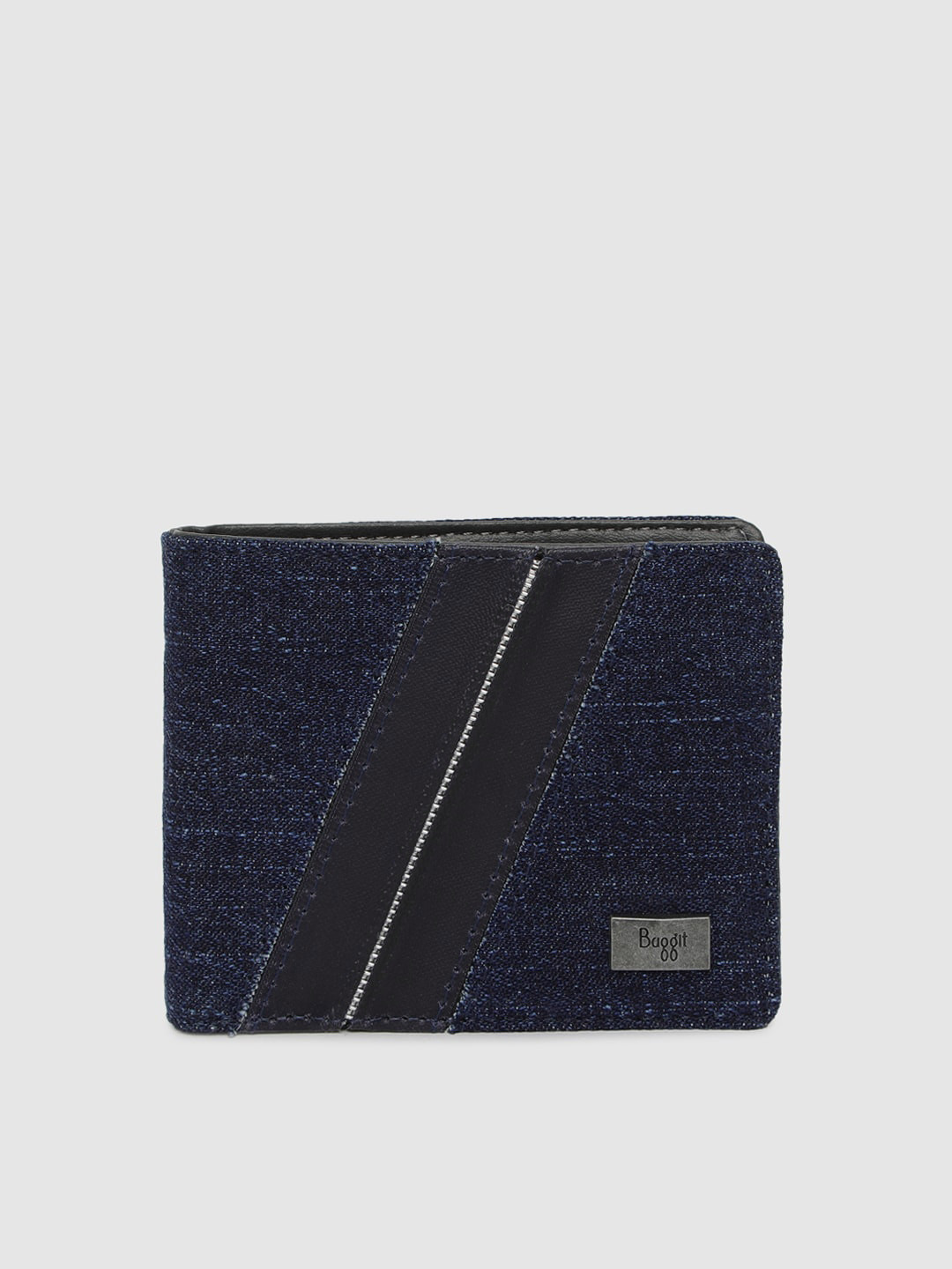 

Baggit Men Blue & Black Striped Two Fold Wallet