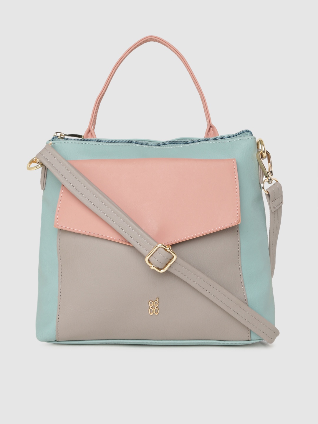 

Baggit Turquoise Blue & Peach-Coloured Colourblocked Handheld Bag