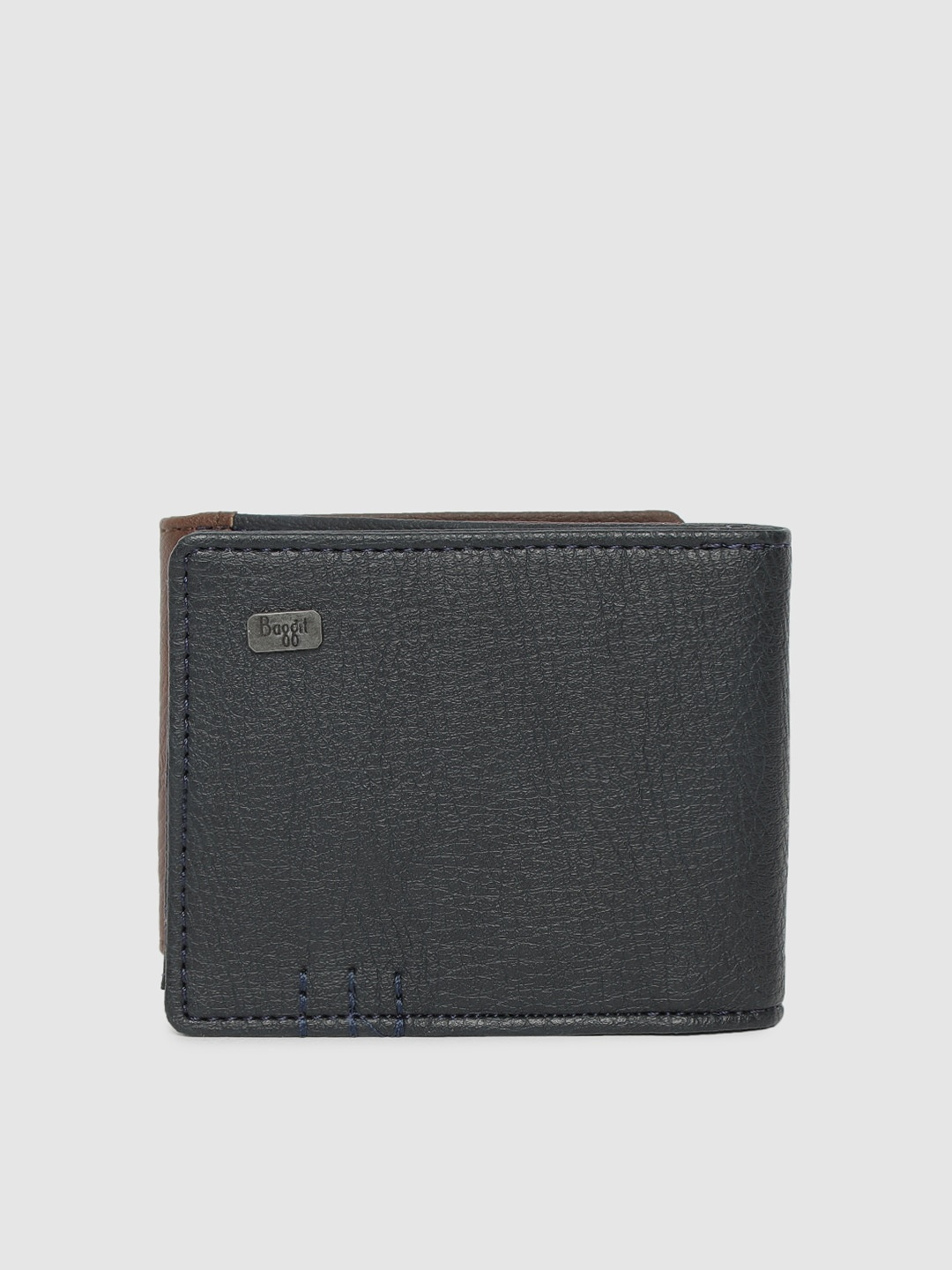 

Baggit Men Navy Blue & Brown Colourblocked Three Fold Wallet