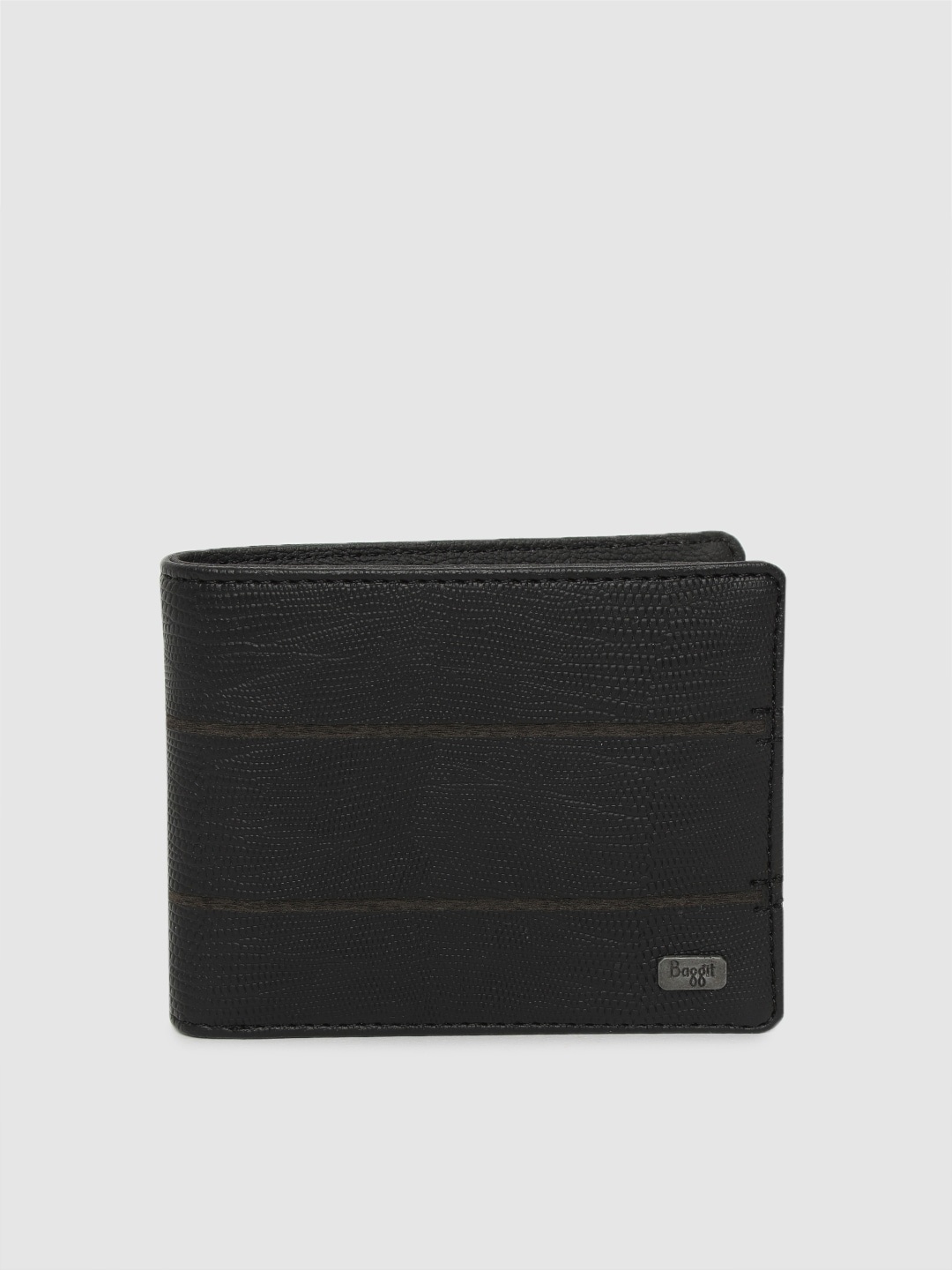 

Baggit Men Black Textured Two Fold Wallet