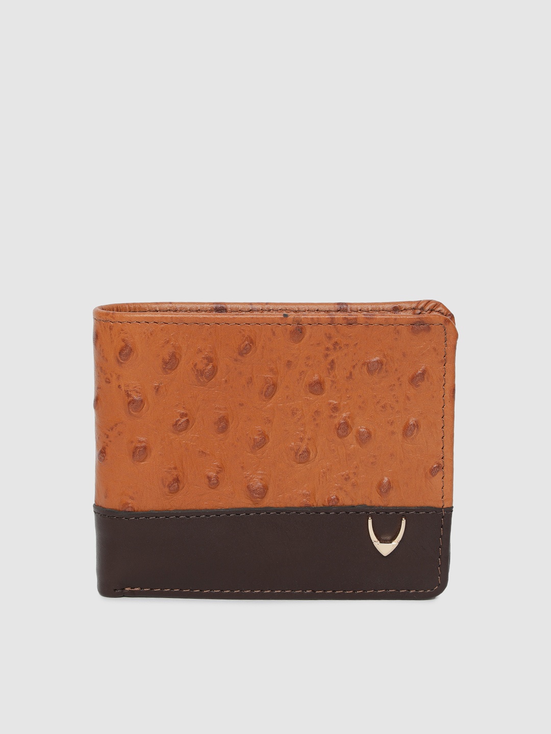 

Hidesign Men Tan Ostrich Skin Textured Two Fold Leather Wallet