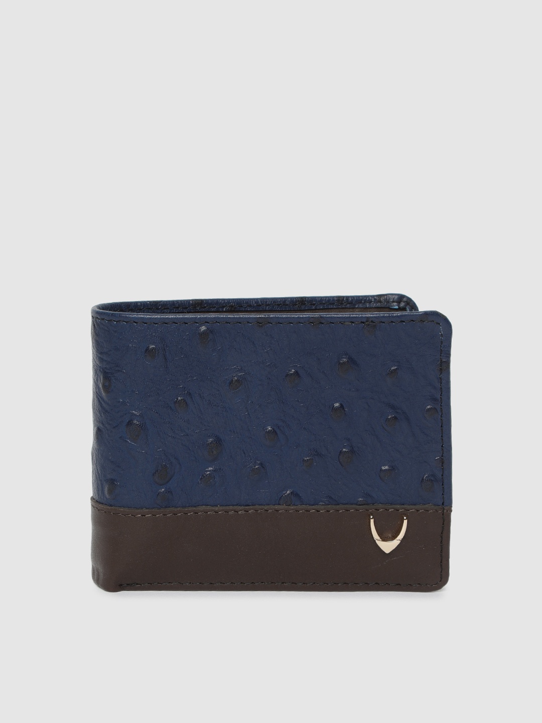 

Hidesign Men Navy Blue Ostrich Skin Textured Leather Two Fold Wallet