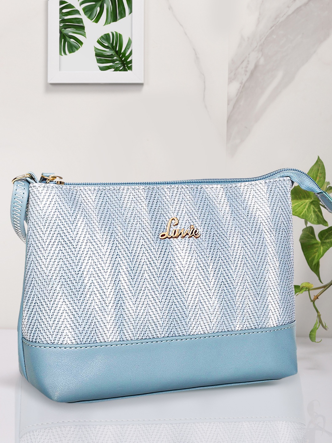 

Lavie Blue & White Self Design Sling Bag