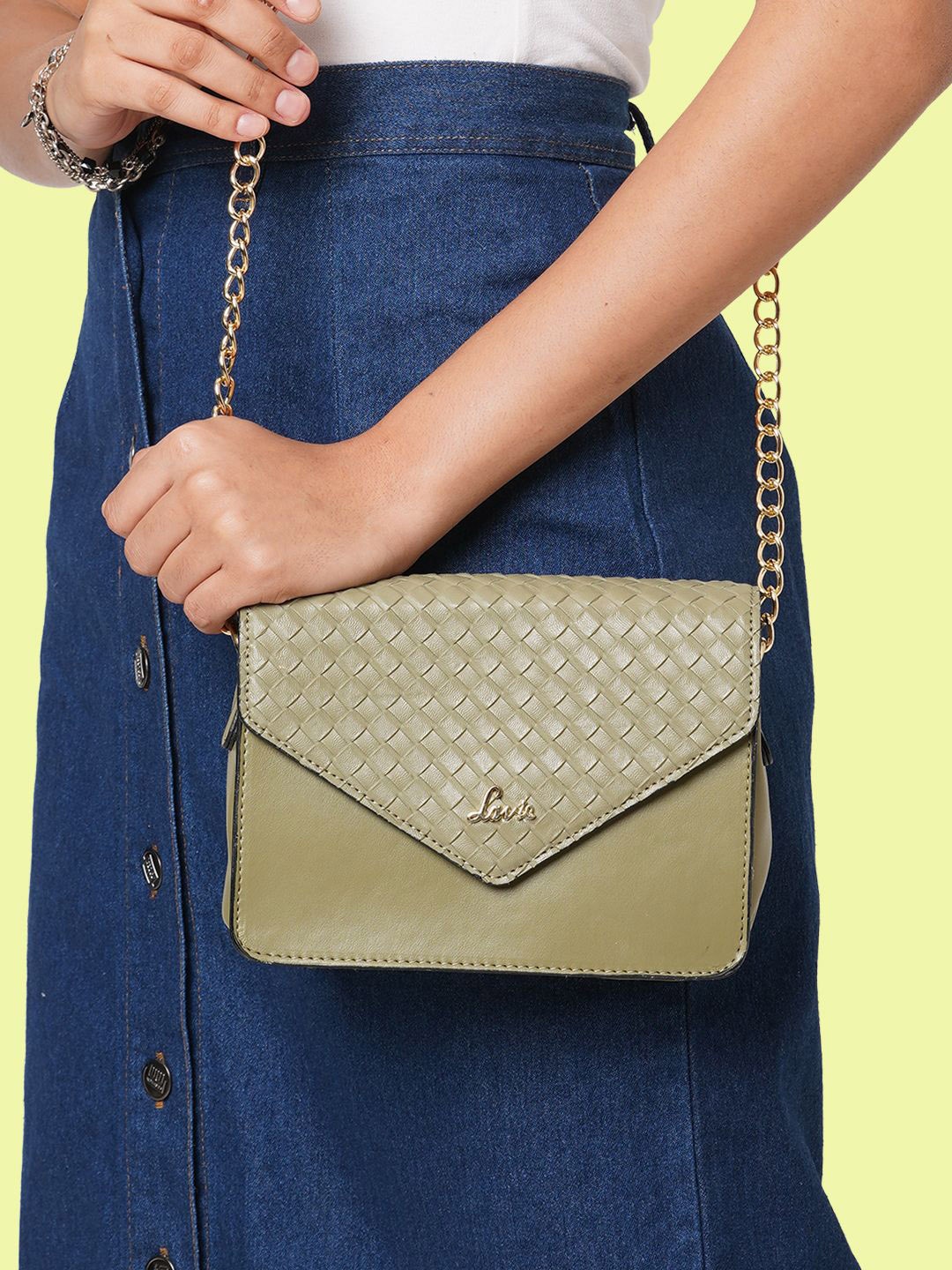 

Lavie Moritz Green Self Design Envelope Sling Bag