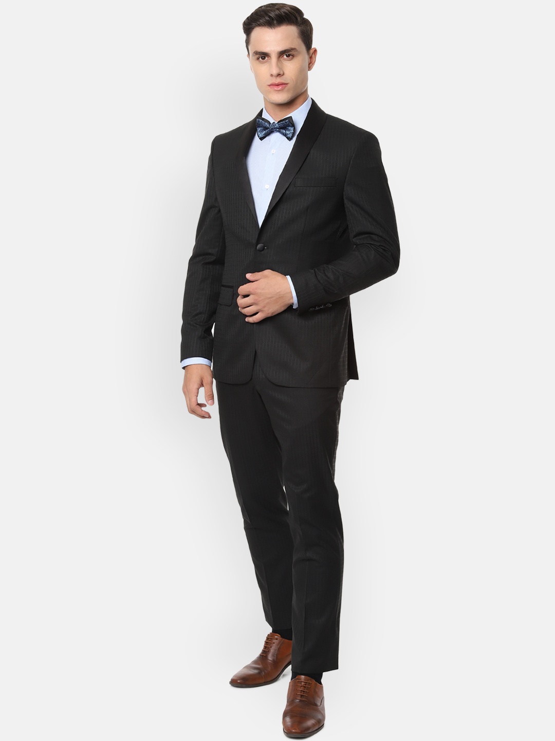 

Louis Philippe Men Black Self Design Slim-Fit Tuxedo Formal Suit