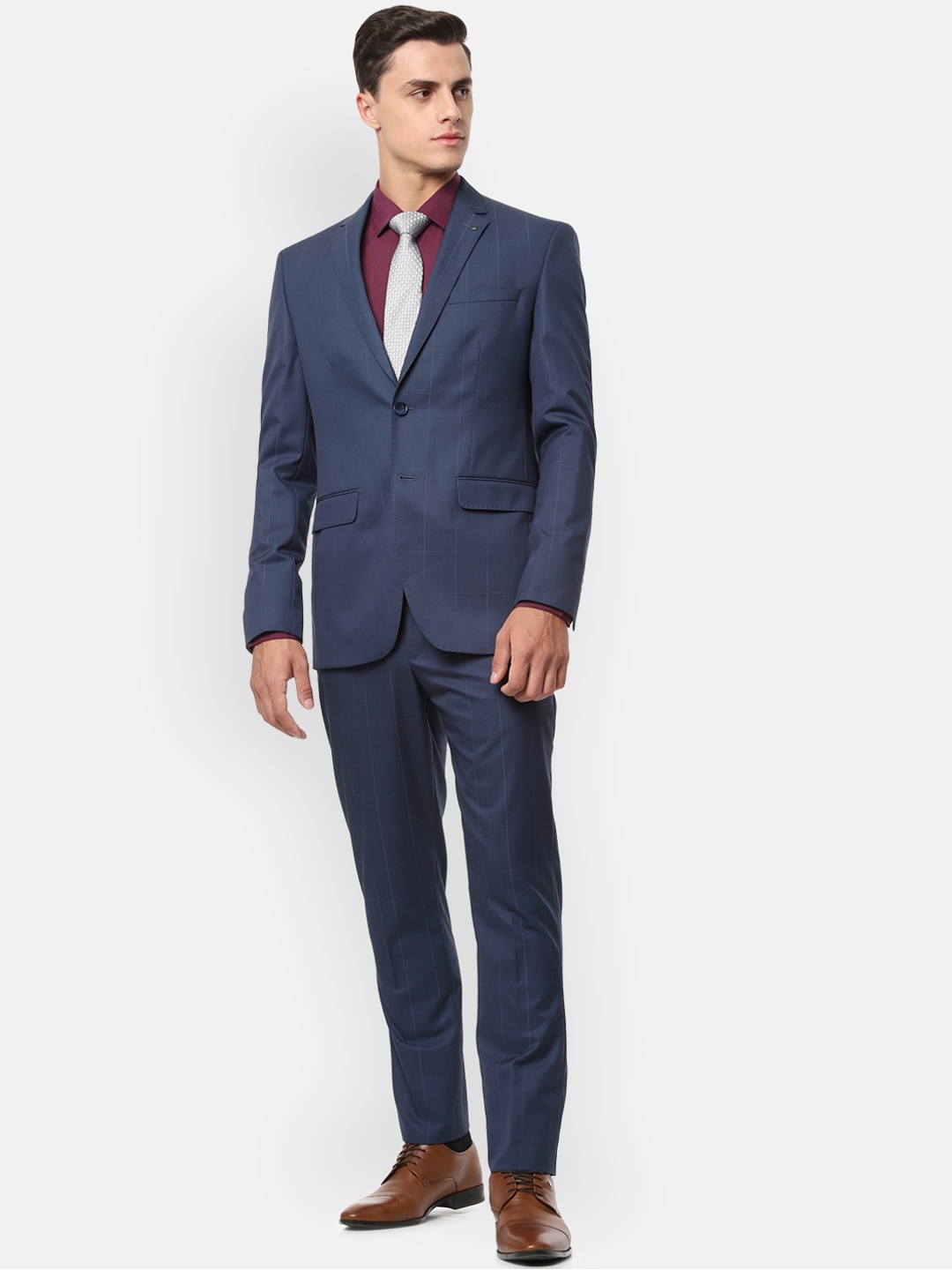 

Louis Philippe Men Navy Blue Checked Slim-Fit Single-Breasted Formal Suit