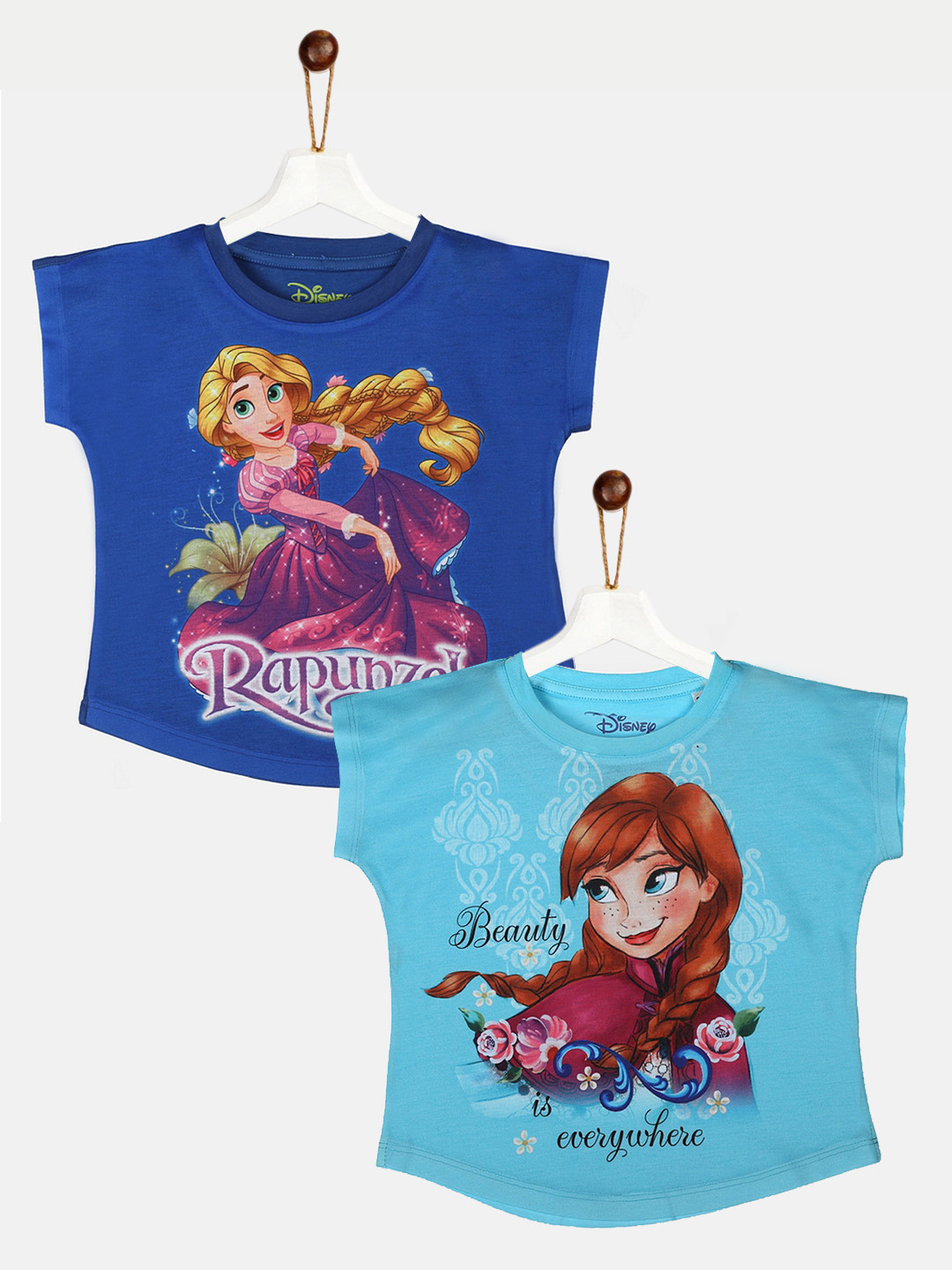 

YK Disney Girls Pack Of 2 Disney Princess Printed Top, Blue