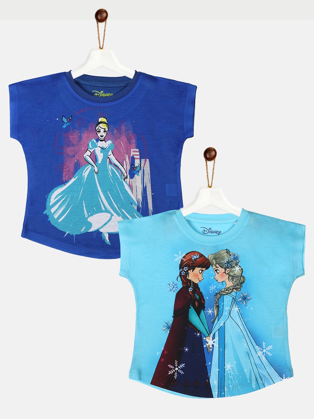 

YK Disney Girls Blue Pack Of 2 Disney Princess Printed Top