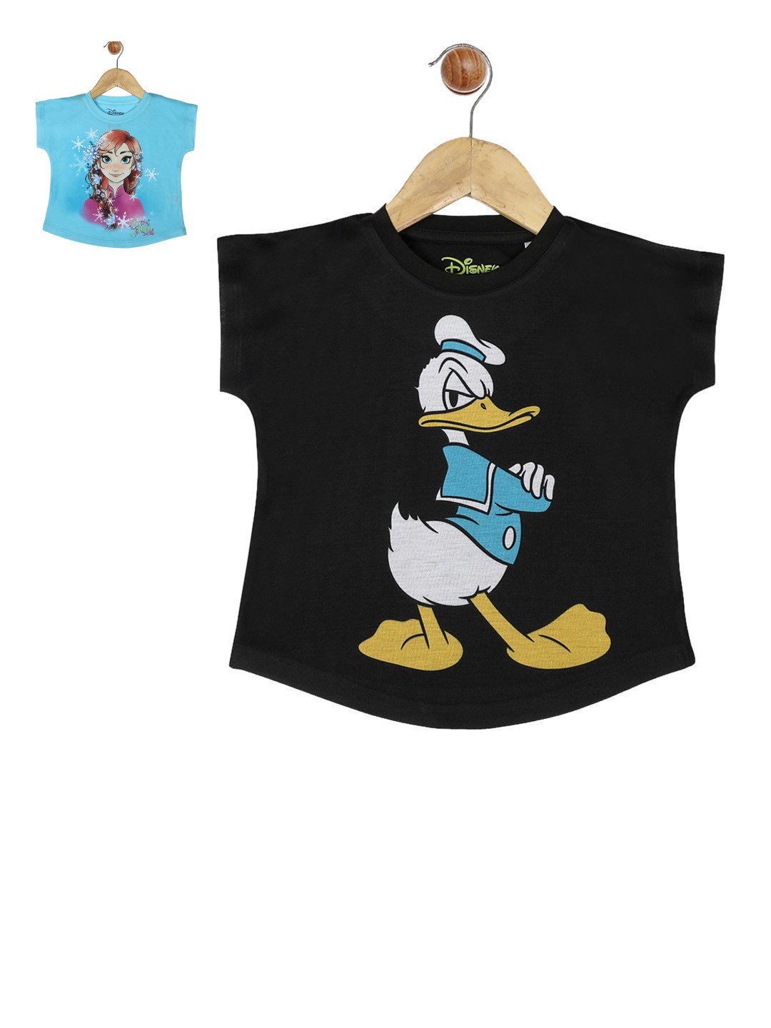 

YK Disney Girls Blue & Black Pack of 2 Cartoon Print Top