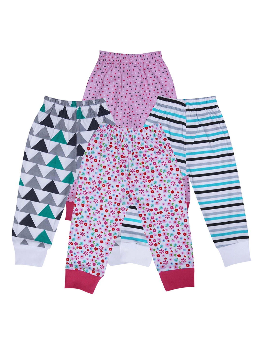

BUMZEE Infant Kids Pack Of 4 Printed Straight-Fit Joggers, Pink