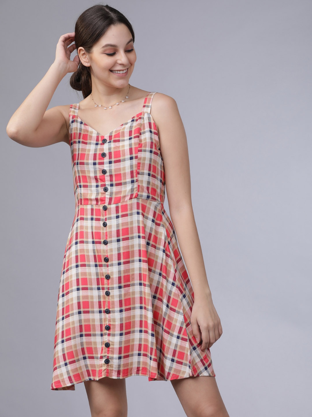 

Tokyo Talkies Women Pink & Beige Printed A-Line Dress