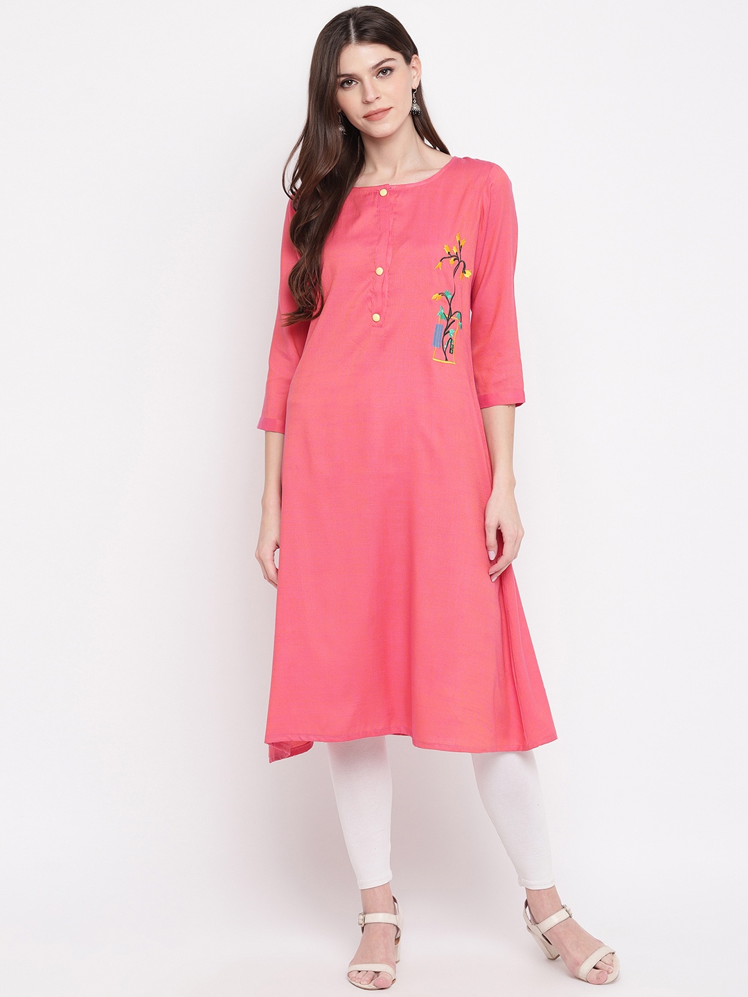 

Vbuyz Women Pink Embroidered A-Line Kurta