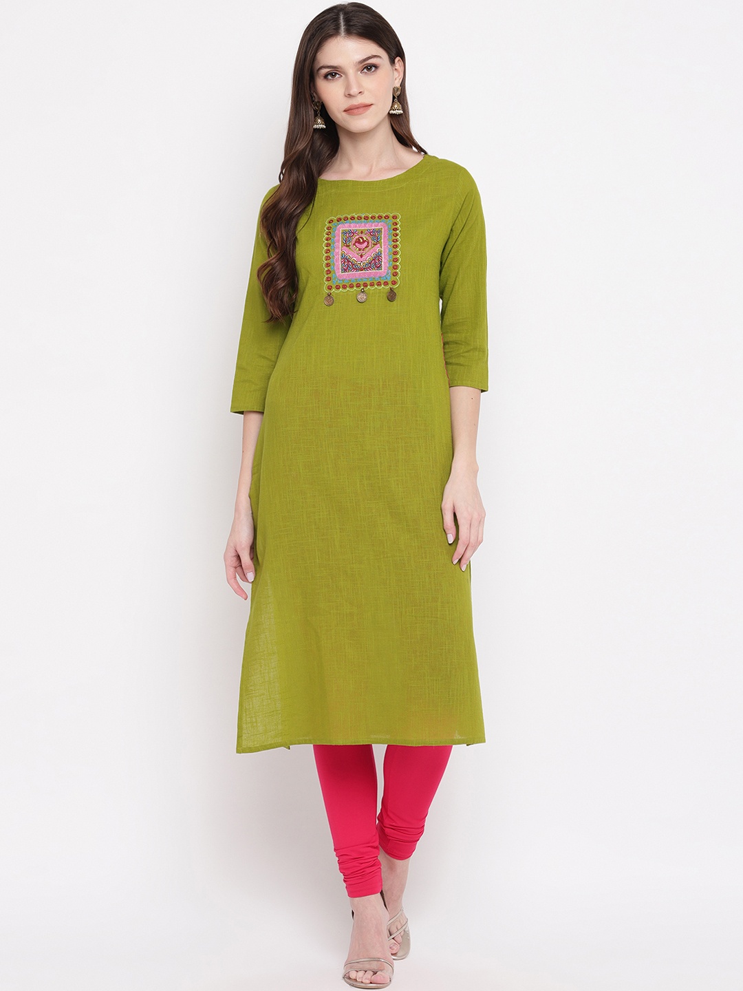 

Vbuyz Women Green Solid Straight Kurta