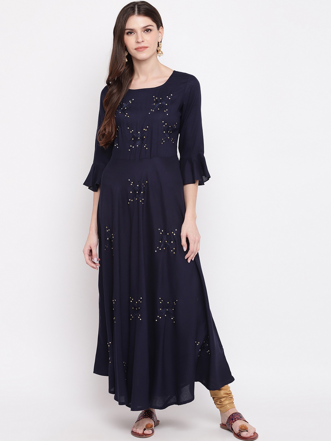 

Vbuyz Women Navy Blue Embroidered Anarkali Kurta