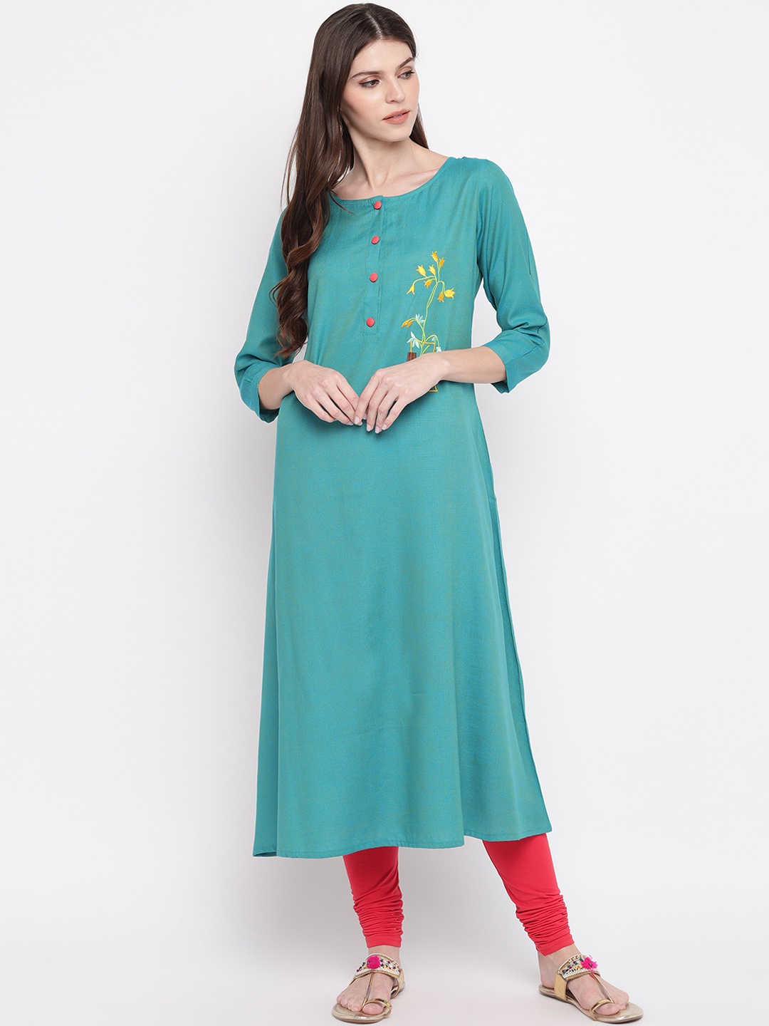 

Vbuyz Women Sea Green Solid Straight Kurta
