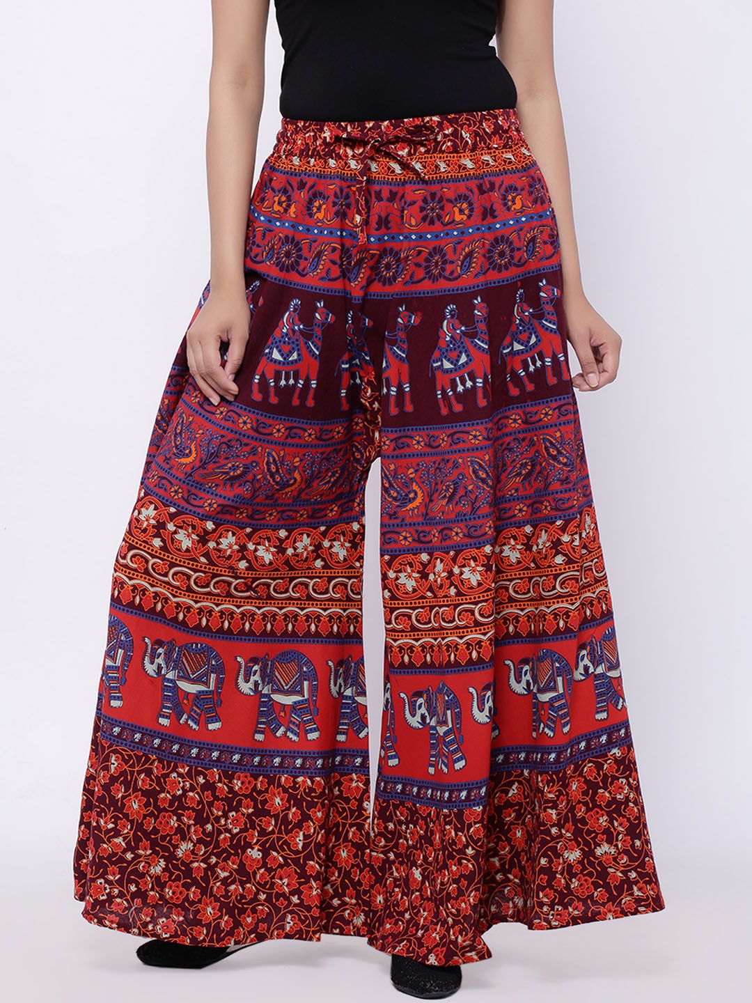 

SOUNDARYA Women Maroon & Red Printed Wide Leg Palazzos