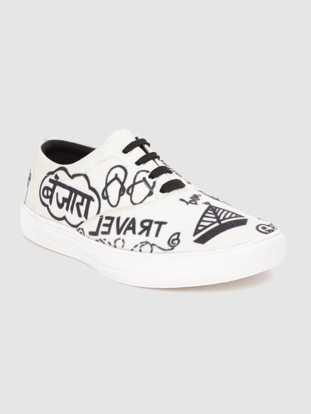 

FF FUNKFEETS Unisex White & Black Quirky Print Sneakers