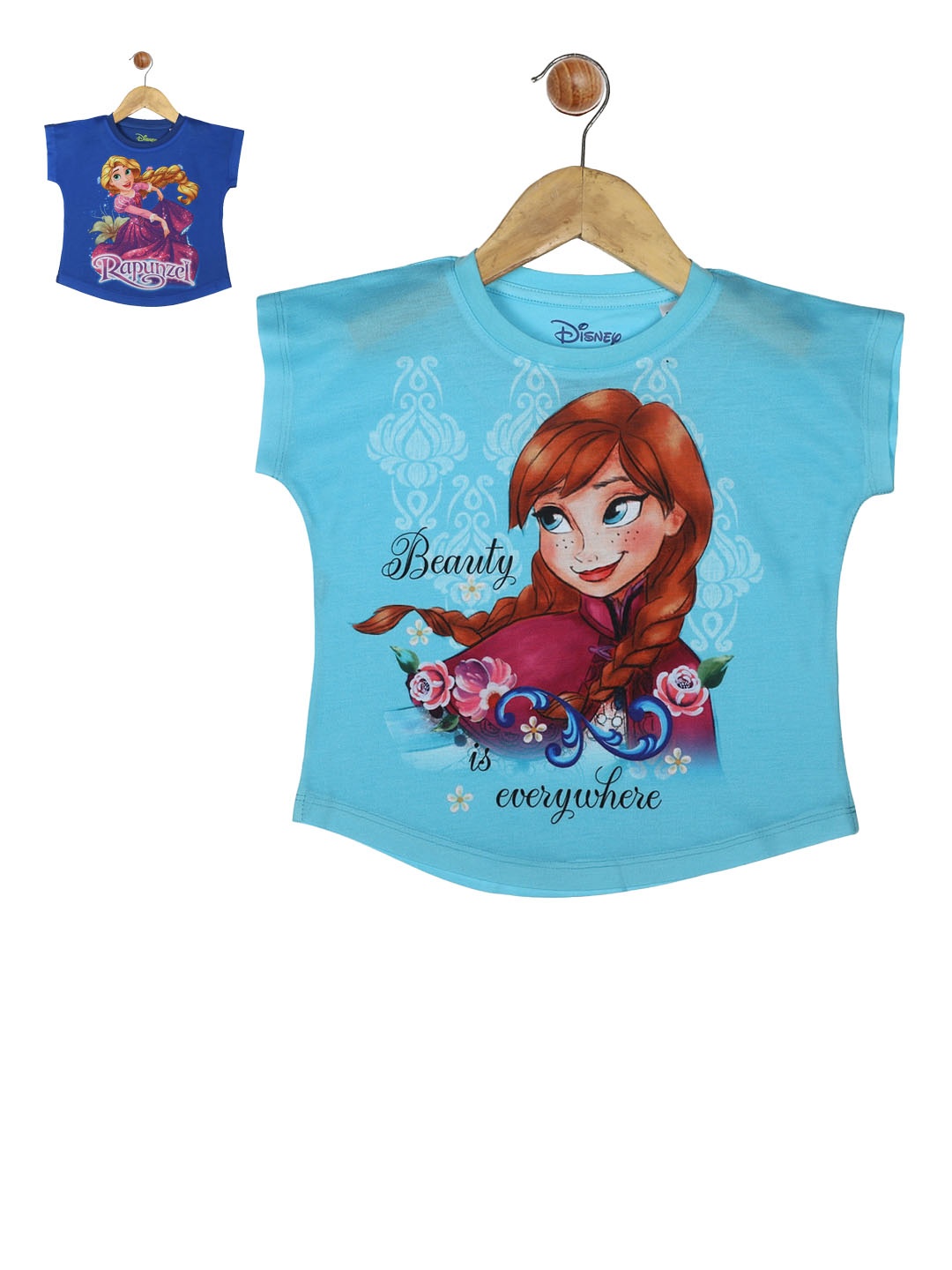 

YK Disney Girls Blue & Turquoise Blue Pack of 2 Disney Princess Print Top