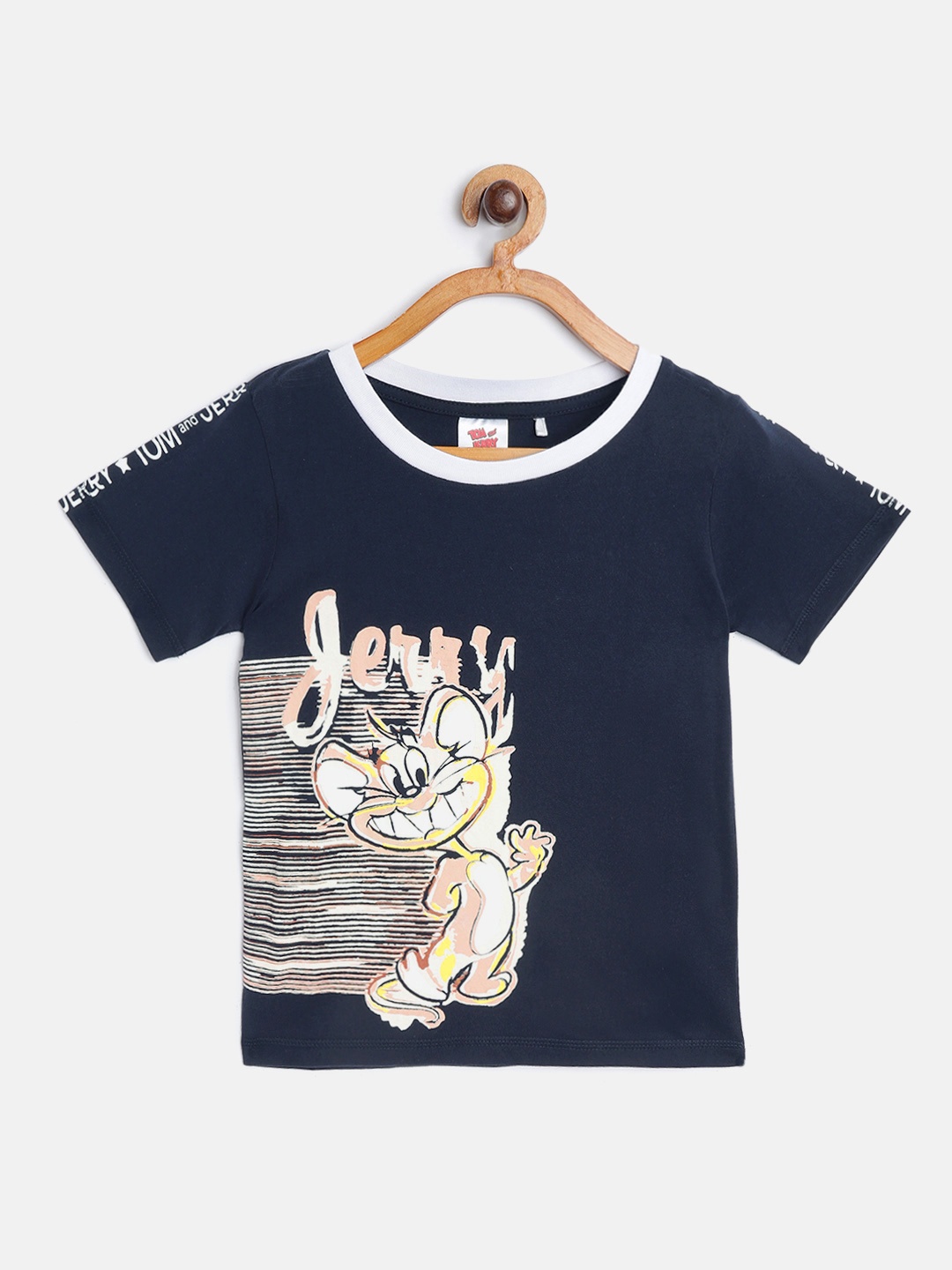 

toothless Boys Navy Blue & Nude-Coloured Printed Round Neck T-shirt