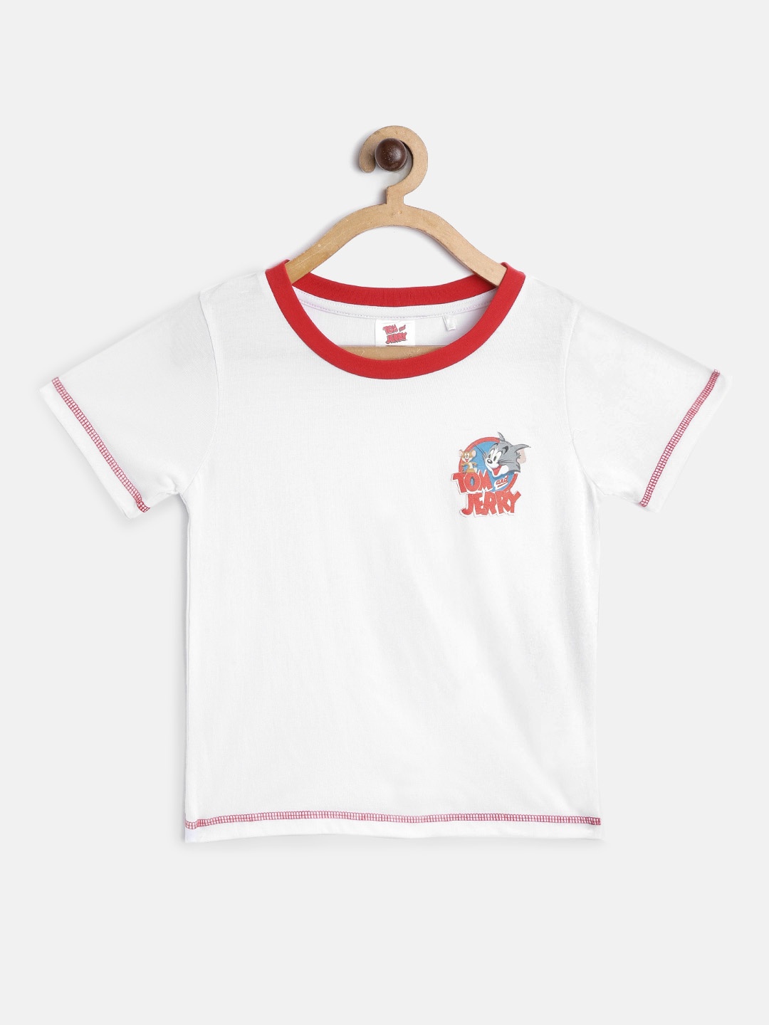 

toothless Boys White Round Neck T-shirt With Tom And Jerry Print Detail