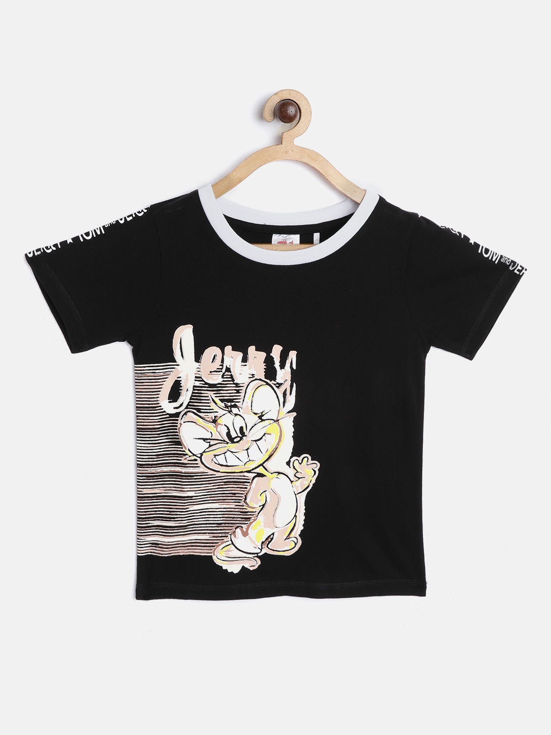 

toothless Boys Black & Nude-Coloured Tom And Jerry Print Round Neck T-shirt